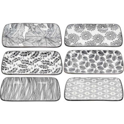 Plat rectangulaire en porcelaine "Kusamba"- Dim 24 x 11 x 2,5 cm - 6 Designs panaches- Ardtime