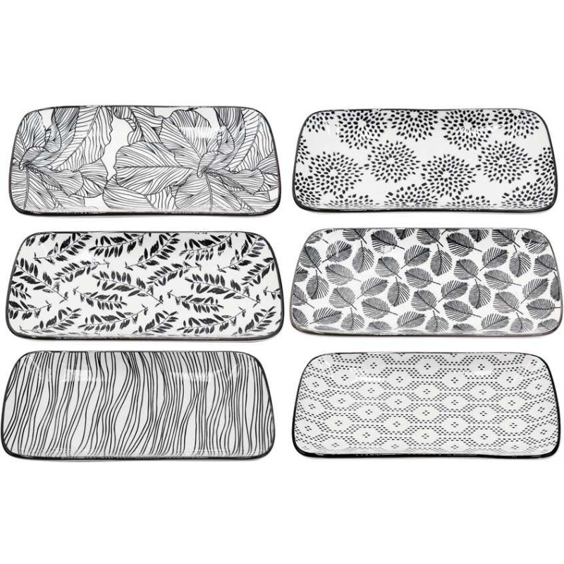Plat rectangulaire en porcelaine "Kusamba"- Dim 24 x 11 x 2,5 cm - 6 Designs panaches- Ardtime