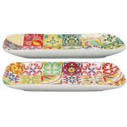 Plat rectangulaire "Zellig" en ceramique - Dim. 22 x 11.2 cm - 2 designs panaches