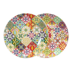 Petite assiette "Zellig" en ceramique Diam 20,5 cm - 2 designs panaches