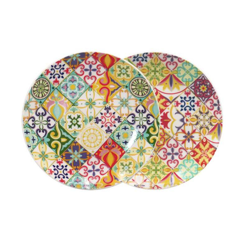 Petite assiette "Zellig" en ceramique Diam 20,5 cm - 2 designs panaches