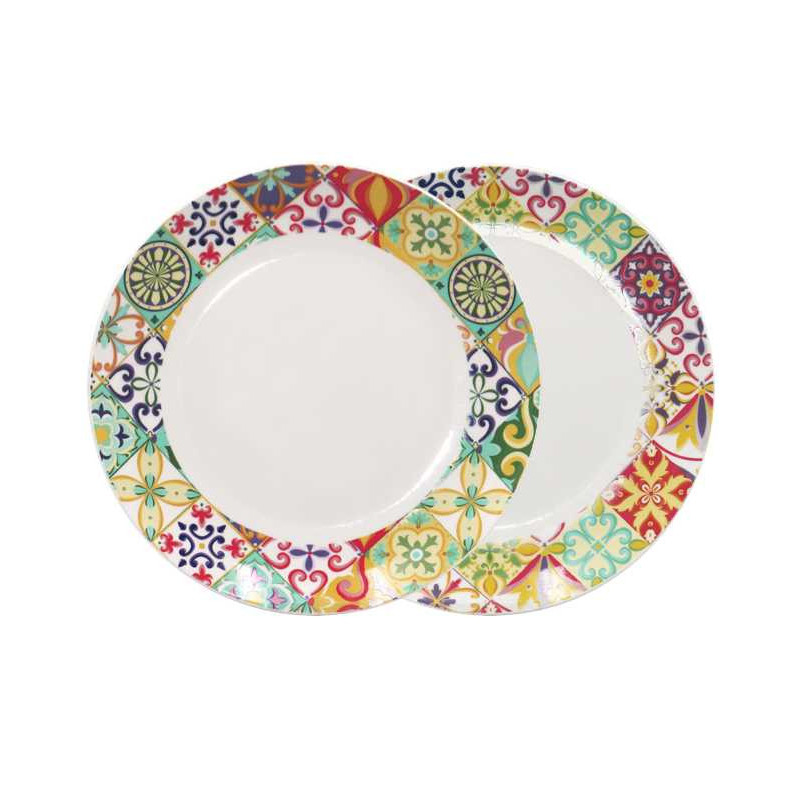 Grande assiette "Zellig" en ceramique Diam 26,5  - 2 designs panaches