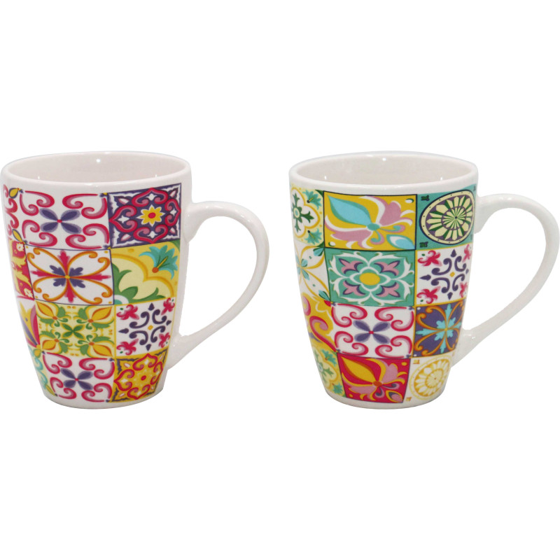 Mug "Zellig" en ceramique 340 ml - Dim. 8 x 8 x 10 cm - 2 designs panaches