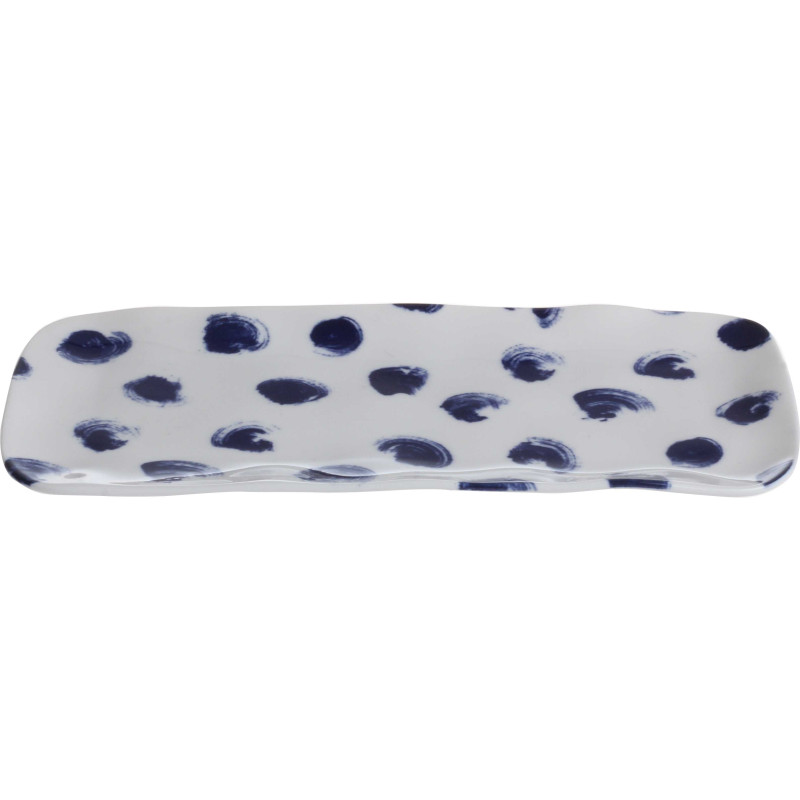 Plat rectangulaire "Indigo Mood" en ceramique Dim. 22 x 10,20 x 1,50 cm - 1 design blanc et pois bleu - A Creation