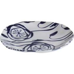 Petite assiette "Indigo Mood" en ceramique Diam 16 x h 2 cm - 1 design blanc et fleurs bleues - A Creation