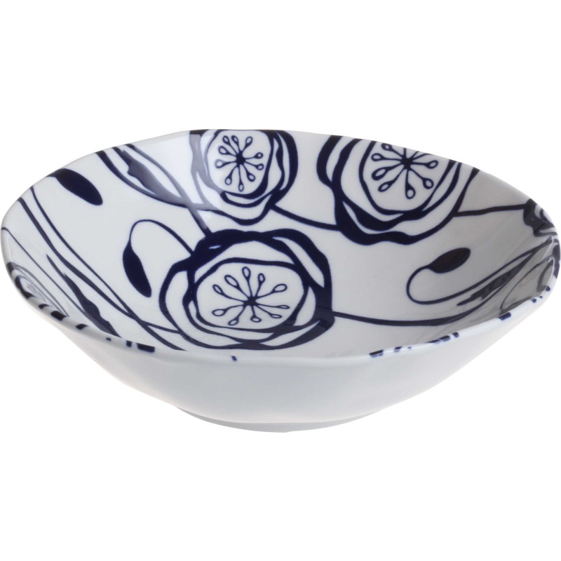 Coupelle "Indigo Mood" en ceramique Diam 18 x h 5 cm - 1 design blanc et fleurs bleues - A Creation