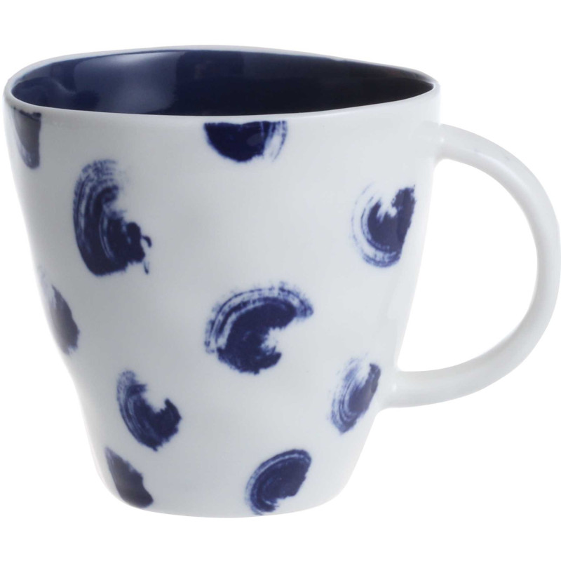 Mug avec anse "Indigo Mood" en ceramique 375 ml Dim. 9,8 x 9,7 x h 12,5 cm - 1 design blanc et pois bleu - A Creation