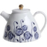 Theiere "Indigo Mood" en ceramique  1075 ml Dim. 16 x 13,8 x h 19,4 cm - 1 design blanc et fleurs bleues - A Creation