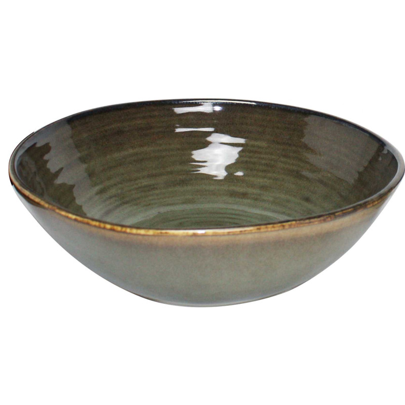 Petit saladier en gres "Cirk" Diam 23 cm x h 7 cm - 2 Coloris panaches : blanc- gris / vert-marron - A Creation