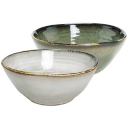 Bol en gres "Cirk" Diam 17 x h 6 cm- 2 Coloris panaches : blanc- gris / vert-marron- A Creation