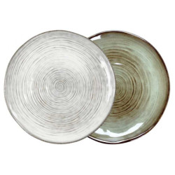 Petite assiette en gres "Cirk" Diam 21 cm - 2 Coloris panaches : blanc- gris / vert-marron- A Creation