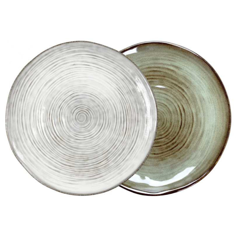 Petite assiette en gres "Cirk" Diam 21 cm - 2 Coloris panaches : blanc- gris / vert-marron- A Creation