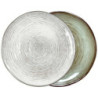 Grande assiette - Plat rond en gres "Cirk" Diam 30 cm - 2 Coloris panaches : blanc- gris / vert-marron - A Creation
