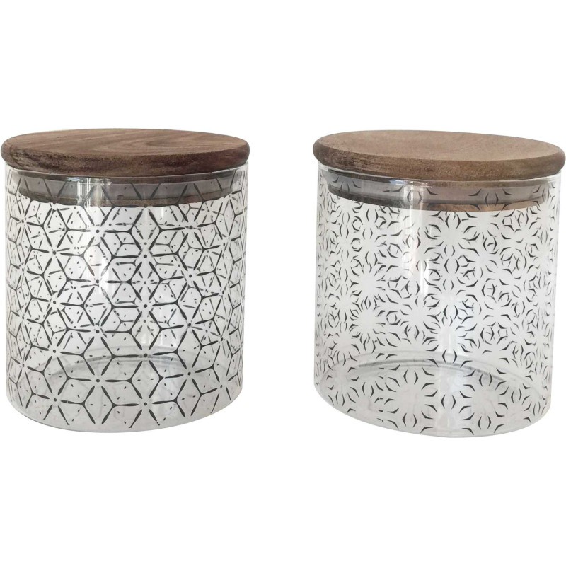 Pot en verre avec couvercle en acacia "Slow" - Petit modele : dim 11 x 10 x 10 cm - 600 ml - 2 Designs panaches- Ardtime