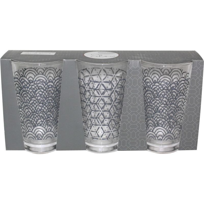 Set de 3 verres "Slow" 305 ml - dim 7,8 x 12,5 cm - 3 Designs panaches- Ardtime