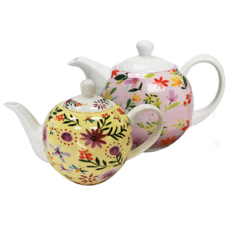 Theiere "Flowers" 950 ml - 2 coloris panaches rose/jaune porcelaine- dim 13,5 x 12 x 21 cm - Ard'time