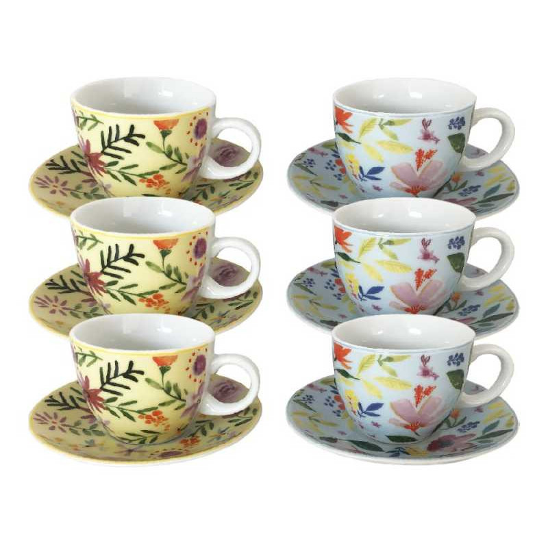 Tasse a expresso + sous tasse ""Flowers" 2 coloris panaches jaune/bleu- porcelaine-Dim 9x6x5 cm - 80 ml Ard'time