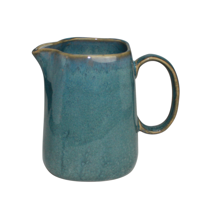 Pichet "Kubikolor" 1,2 litre - 15,5x11,5x17cm - en ceramique email reactif - 2 coloris panaches  bleu et taupe - A creation