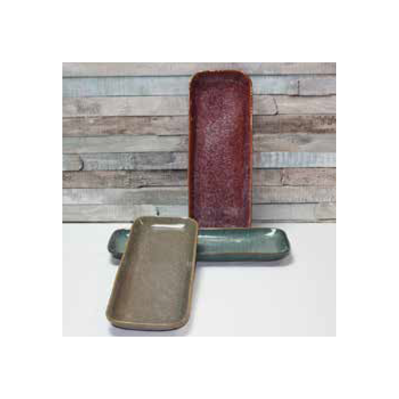 Plat "Kubikolor" PM - 9,5x25,5x2cm - en ceramique email reactif - 3 coloris panaches rose, bleu et taupe - A creation