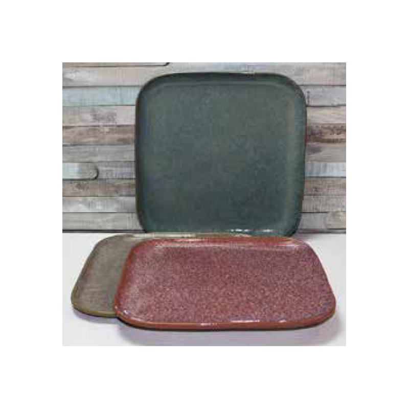 Assiette "Kubikolor" - diam 21cm x H. 1,5cm - en ceramique email reactif coloris panaches rose, bleu, taupe - A creation