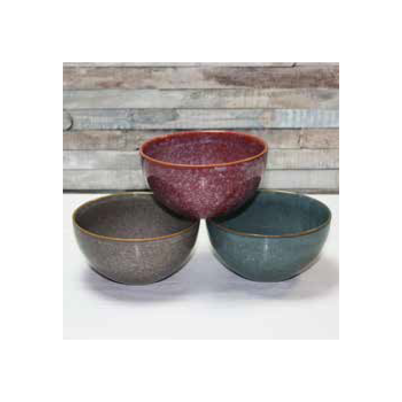 Bol rond "Kubikolor" 470 mL - diam 13,5 x h 7,5 cm - en ceramique email reactif coloris panaches rose, bleu, taupe - A creation