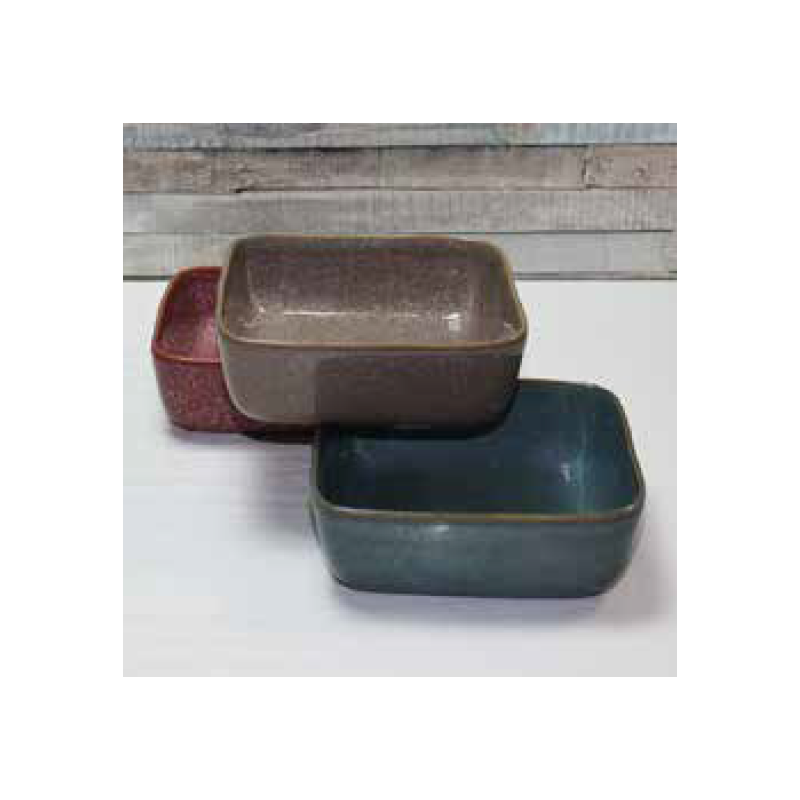 Bol "Kubikolor" 600mL - 14,5x14,5x5cm- en ceramique email reactif - 3 coloris panaches rose, bleu et taupe - A creation