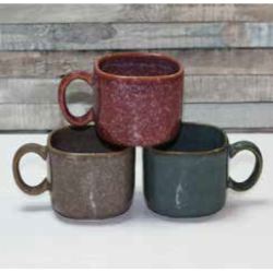 Tasse aÊ cafe "Kubikolor" 200 mL - dim 6,5 x 7,5 x 10,5 cm - en ceramique email reactif coloris rose, bleu, taupe - A creation
