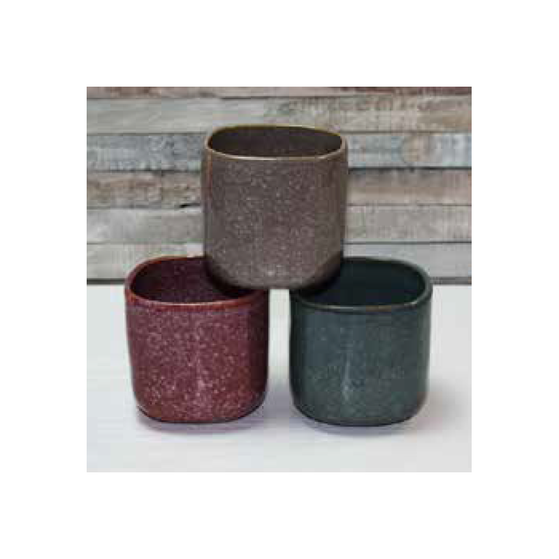 Tasse "Kubikolor" 380mL - diam 8,5 x H. 8,5cm - en ceramique email reactif - 3 coloris panaches rose, bleu et taupe - A creation