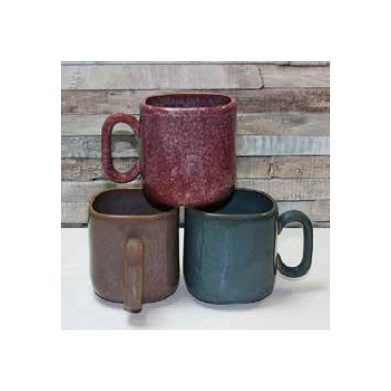 Mug "Kubikolor" 520mL - diam 9,3 x H. 10cm - en ceramique email reactif - 3 coloris panaches rose, bleu et taupe - A creation