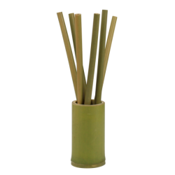 6 pailles en bambou dans un support en bambou - Livrees avec un mini goupillon - boite couleur Ard'time