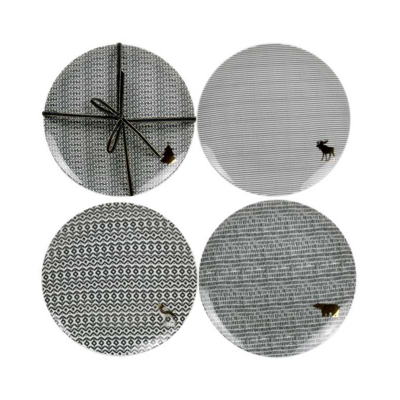 Lot de 4 assiettes en porcelaine - diam. 20,5 x H. 1,9cm - coffret jour polaire - ensemble 2 Ard'time