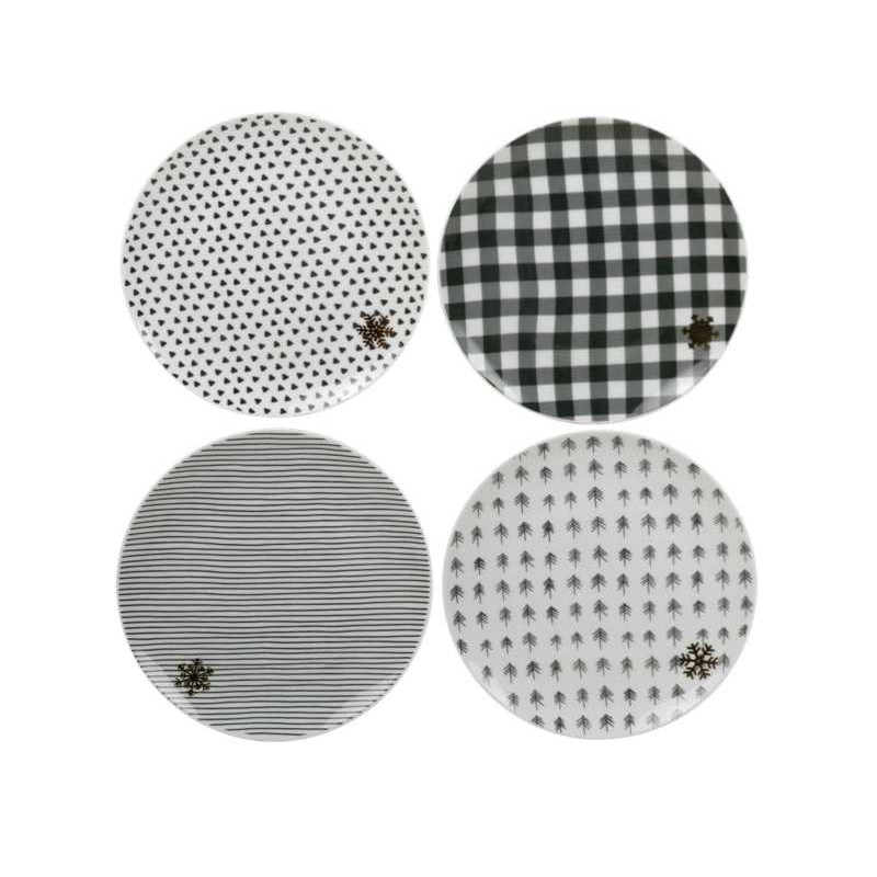 Lot de 4 assiettes en porcelaine - diam. 20,5 x H. 1,9cm - coffret jour polaire - ensemble 1 Ard'time