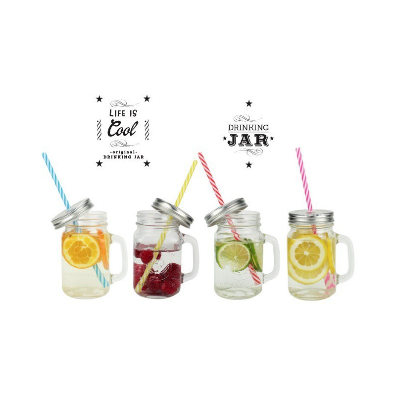 Lot de 6 Drinking Jar 450mL - avec pailles et couvercles - boite avec film et recette Ard'time