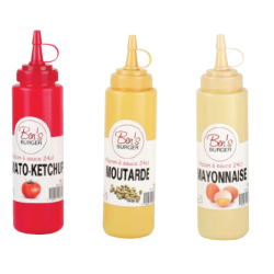LOT DE 3 FLACONS A SAUCE / BIBERONS A HUILE 24CL "BEN'S BURGER" ARD'TIME BB-FLACKE/MA/MO