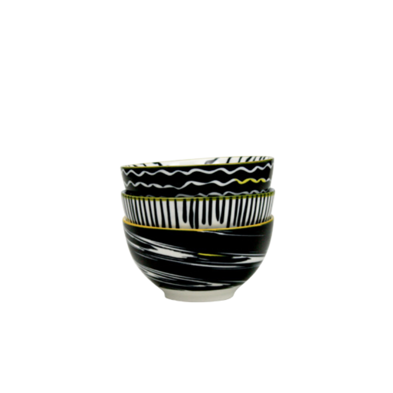 Bol 350ML - 12,4  x 6 CM - Collection "Kuroko" - Designs panaches blanc et noir - Val&time