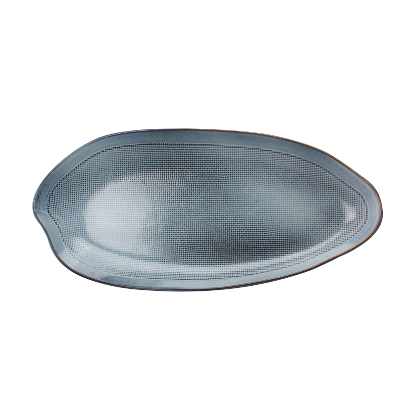 Plateau ovale "Koro" en ceramique 30x14,3x2,7cm - 3 coloris panaches bleu / taupe et gris - Val&Time