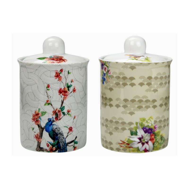Boite "Ozio" en porcelaine grand modele 650ml - diam 10 * h 16 cm - 4 designs panaches - Ard'time
