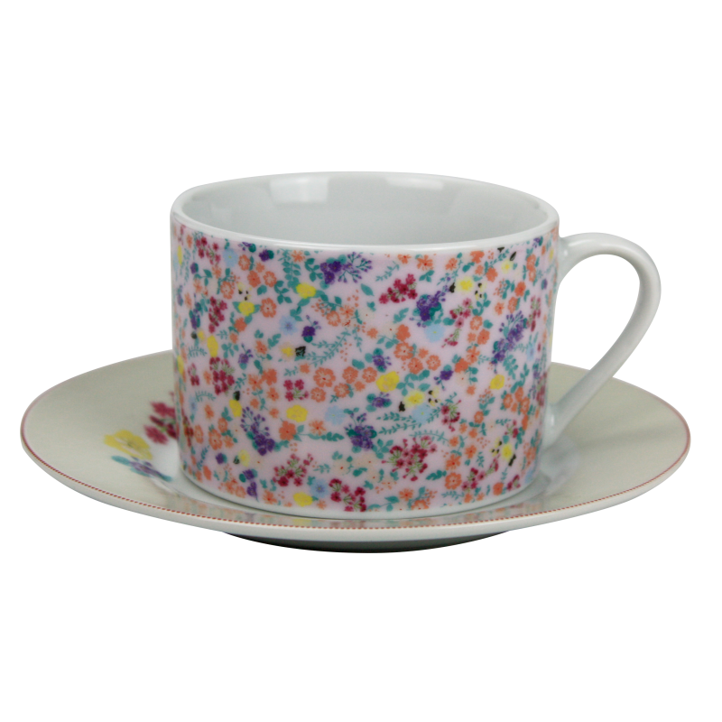 Tasse a the avec sous tasse "Ozio" 220 ml - Tasse : 11*8,6*6cm - Soucoupe : 15,4x1,6cm - 6 designs panaches Fleurs- Ard'time