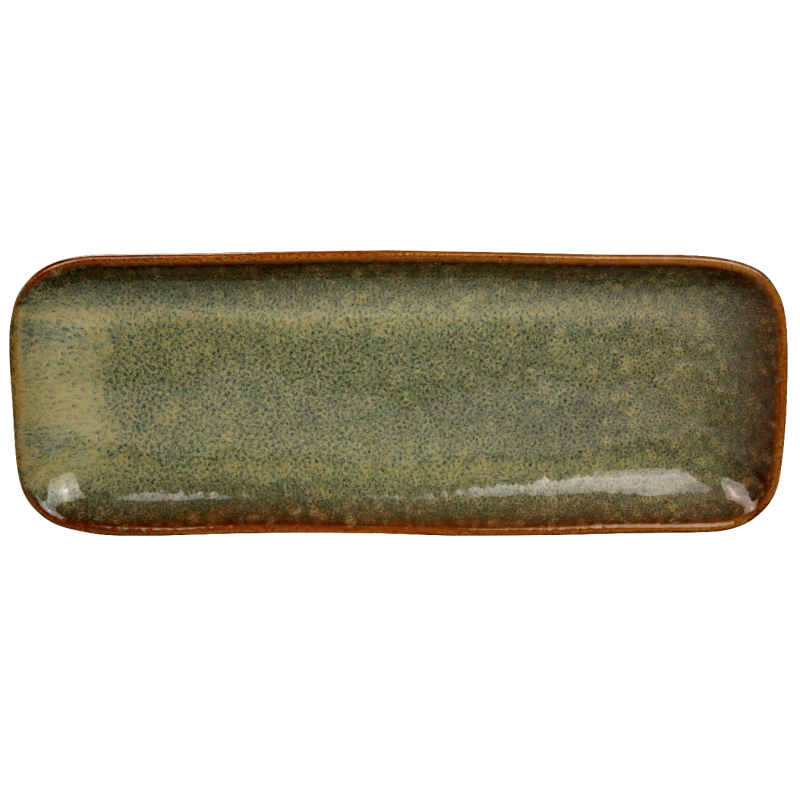 Plat "Kubik" PM - 25,8x9,7x2,2cm - en ceramique email reactif - 3 coloris panaches violet, bleu et kaki - A creation