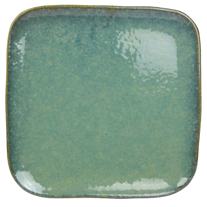 Assiette "Kubik" - diam 26,9cm x H. 1cm - en ceramique email reactif - 3 coloris panaches violet, bleu et kaki - A creation