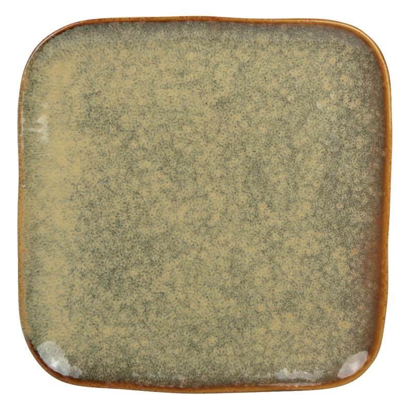 Assiette a dessert "Kubik" 20,9cm x H. 1cm - en ceramique email reactif - 3 coloris panaches violet, bleu et kaki - A creation