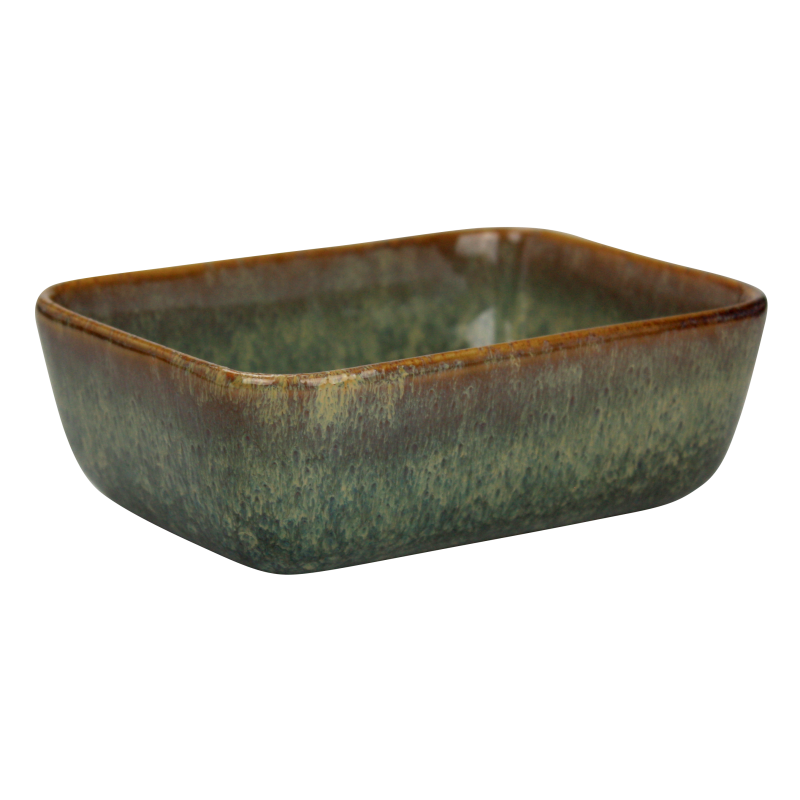 Coupe "Kubik" 400mL - 14,7x10,7x5cm - en ceramique email reactif - 3 coloris panaches violet, bleu et kaki - A creation