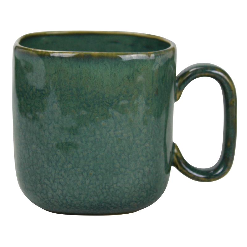 Mug "Kubik" 550mL - dim 13 x 9,8 x 9,8 cm - en ceramique email reactif - 3 coloris panaches violet, bleu et kaki - A creation