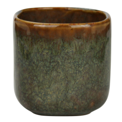 Tasse "Kubik" 350mL - diam 8,5 x H. 8cm - en ceramique email reactif - 3 coloris panaches violet, bleu et kaki - A creation