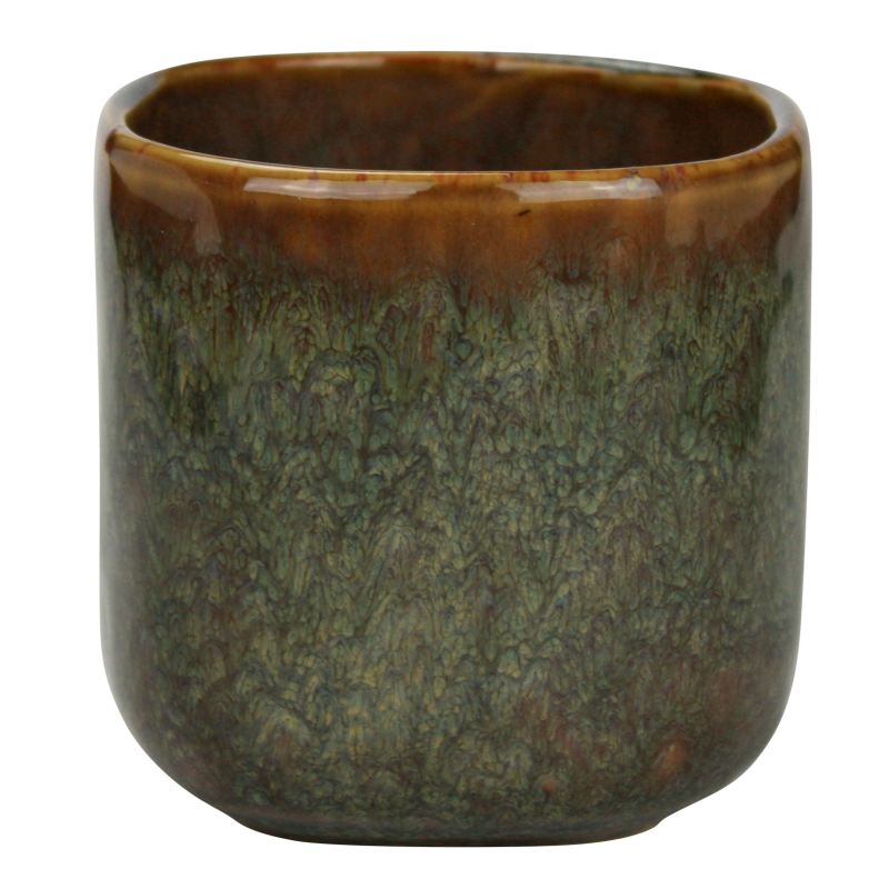 Tasse "Kubik" 350mL - diam 8,5 x H. 8cm - en ceramique email reactif - 3 coloris panaches violet, bleu et kaki - A creation