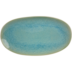 Plat oval 29,6x16,4x3,3cm en ceramique email reactif - 2 coloris panaches bleu et creme - collection "Nacre" - A creation