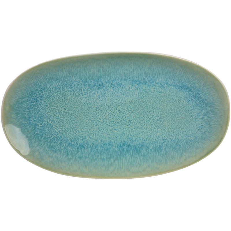 Plat oval 29,6x16,4x3,3cm en ceramique email reactif - 2 coloris panaches bleu et creme - collection "Nacre" - A creation
