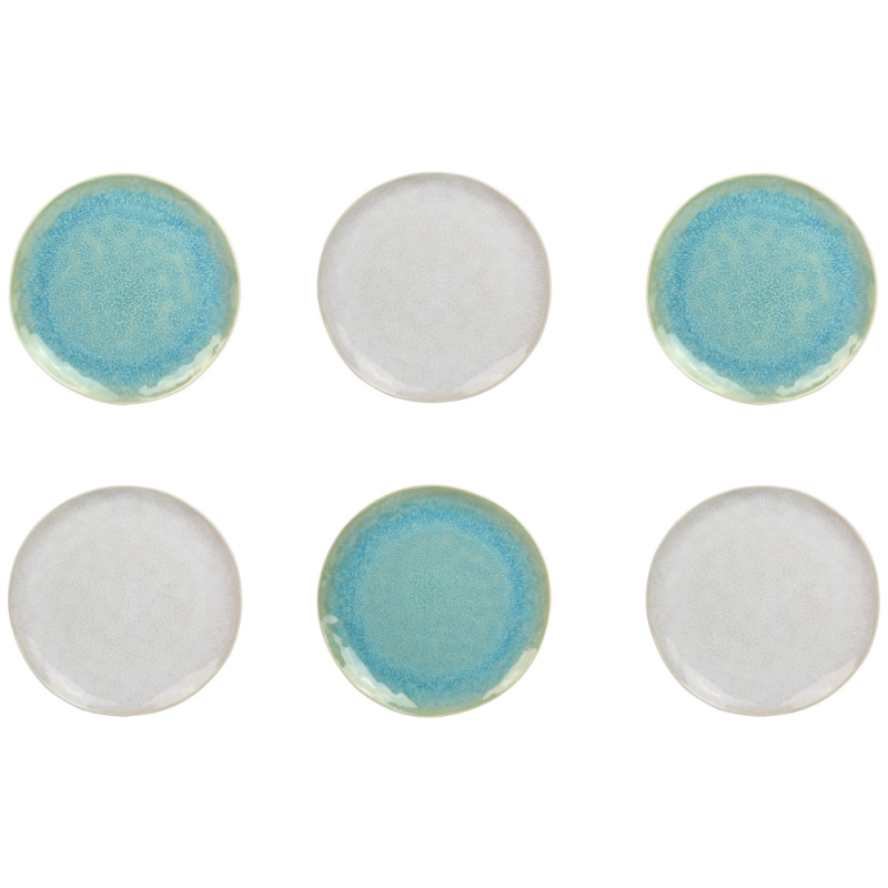 Assiette aÊ dessert "Nacre" diam 20,2cm x H. 2cm en ceramique email reactif - 2 coloris panaches bleu et creme -  A creation