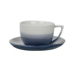 Tasse a cafe 90mL 9,5x7,1x4,8cm + soucoupe diam. 11,7cm - porcelaine - Collection "Bleu comme Vosges" - A CREATION