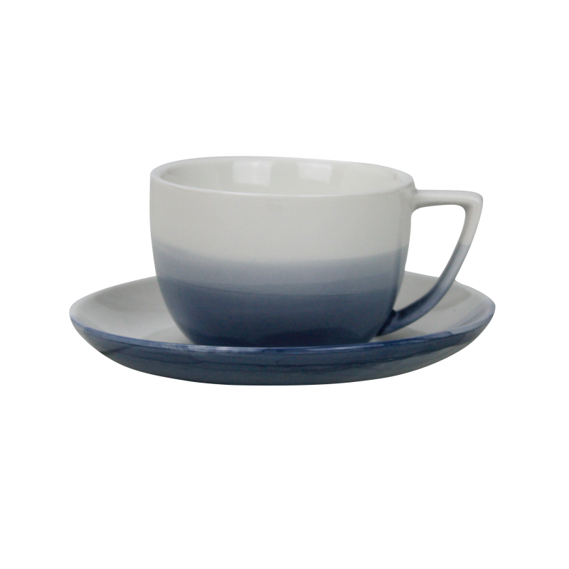 Tasse a cafe 90mL 9,5x7,1x4,8cm + soucoupe diam. 11,7cm - porcelaine - Collection "Bleu comme Vosges" - A CREATION